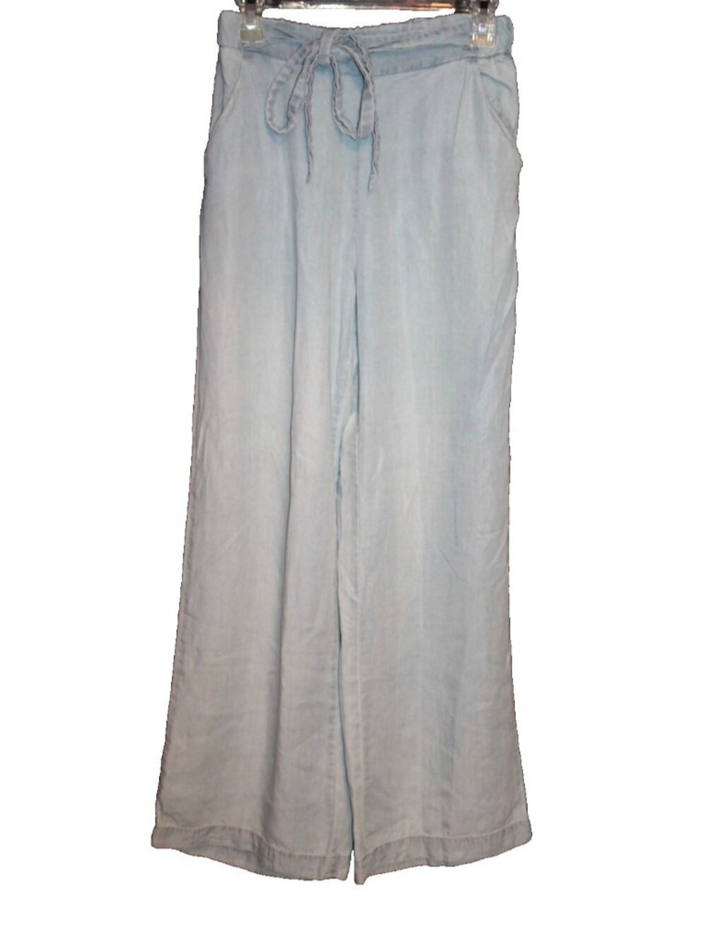 Lole Women's Chambray Blue Wide Leg Casual Pants Size S Faux Belt Elastic Waist